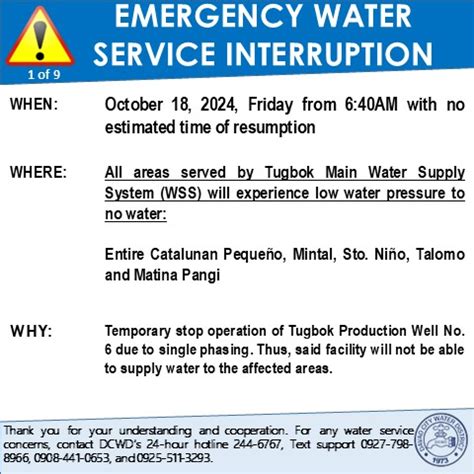 davao city water district advisory today|DCWD ADVISORY: EMERGENCY WATER .